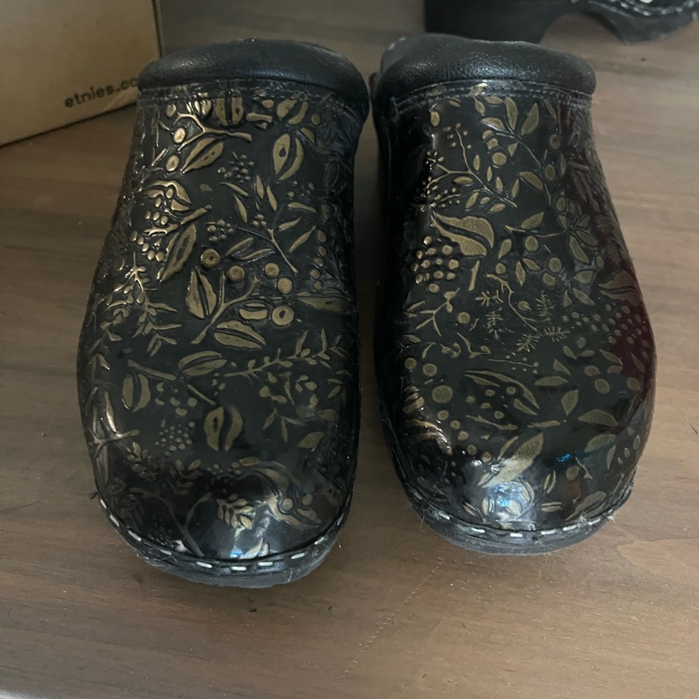 Black and Gold Floral Clogs
